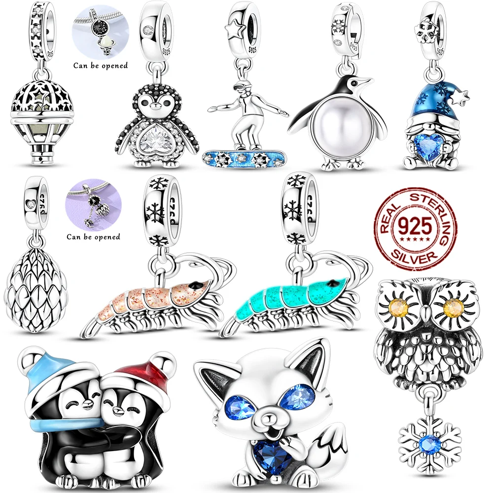 925 Sterling Silver Winter Series Penguins Snowman Night Light Antarctic Shrimp Charms Fit Original Bracelet Women Jewelry Gift