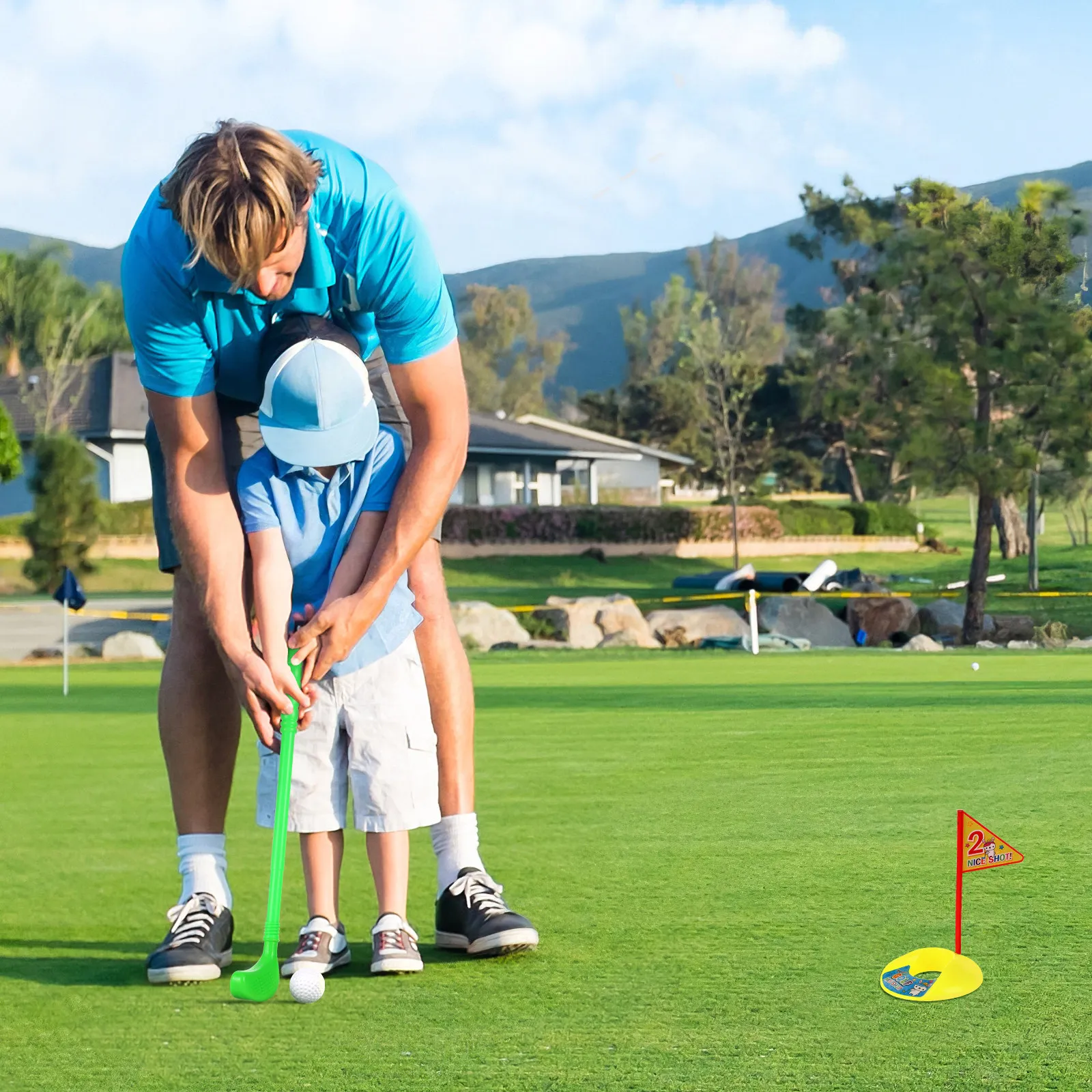 مجموعة كاملة من مضارب الجولف للأطفال بتصميم كرتوني مشرق، مضارب جولف صغيرة تعليمية للآباء والأطفال لتنمية اللياقة البدنية والذهنية