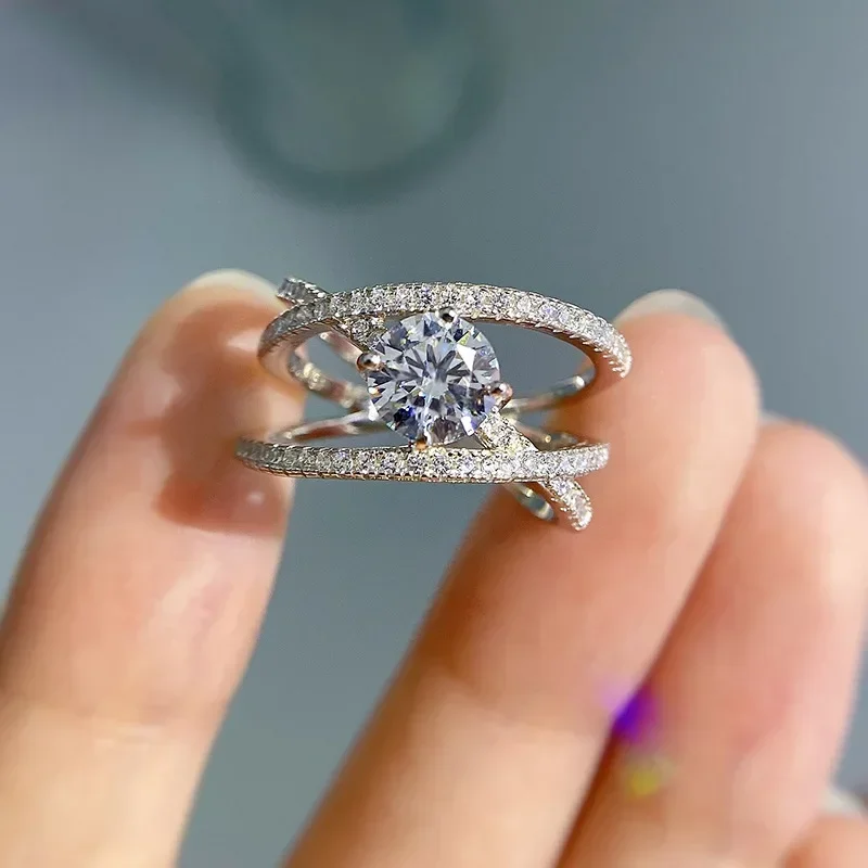 

SpringQiaoer 925 Sterling Silver 6.5MM Lab Sapphire High Carbon Diamond Gemstone Wedding Engagement Fine Jewelry Ring