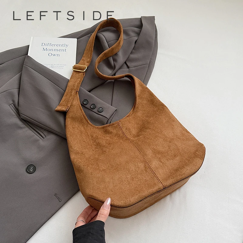 

LEFTSIDE Women Faux Suede Shoulder Bag 2025 Winter Retro Soft Hobo Bag Luxury Designer New Trend Female Handbags and Purses