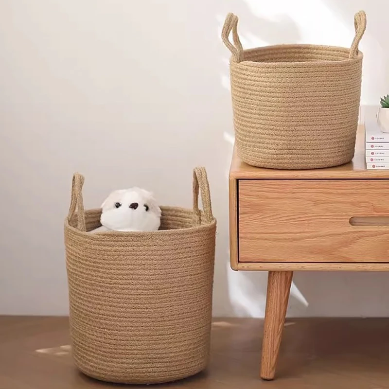 1Pc Cotton Rope Woven Storage Basket Household Simple Storage Basket Baby Toys Clothes Sundry Storage Supplies