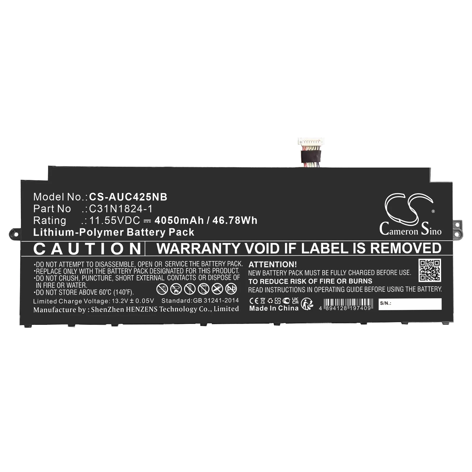 

GreenBattery CameronSino 4050mAh 11.55V 46.78Wh Notebook, Laptop Li-Polymer Battery for Asus C31N1824-1,C31PnC1,0B200-03550000