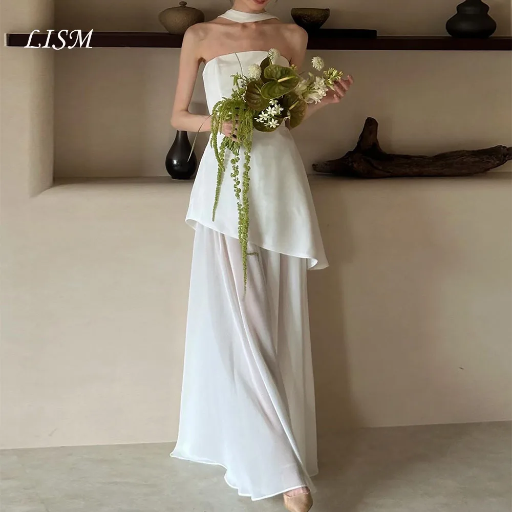 

Lism Simple Strapless With scarf Korea Wedding Dresses Photos Shoot Floor-Length Bride Dress Customized Backless Bridal Gown