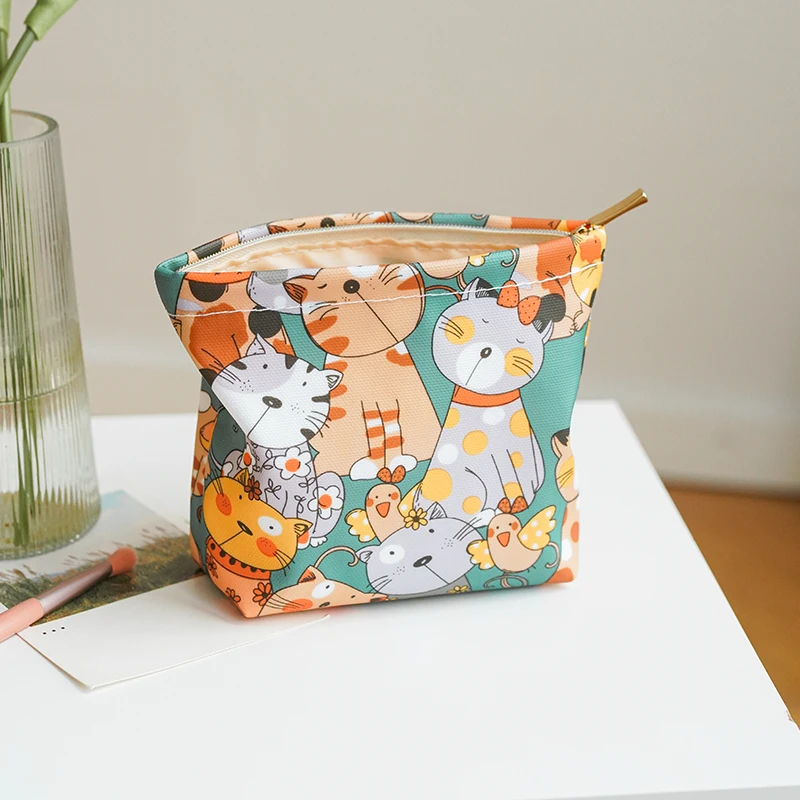 Makeup bag small green cartoon cat PVC waterproof portable coin purse cosmetics lipstick cushion storage bag commuter clutch