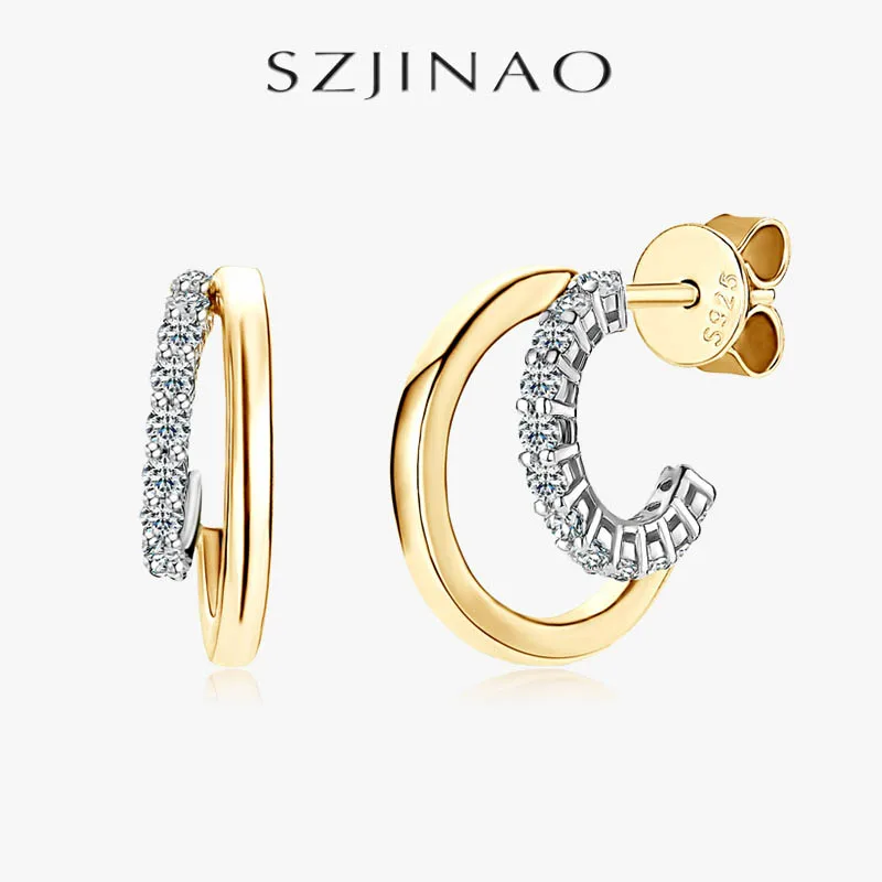 

GRA Certified Moissanite Crescent Earrings for Women 18K Gold Plated Trendy Design Jewelry s925 Silver for Wedding Birthday Gift