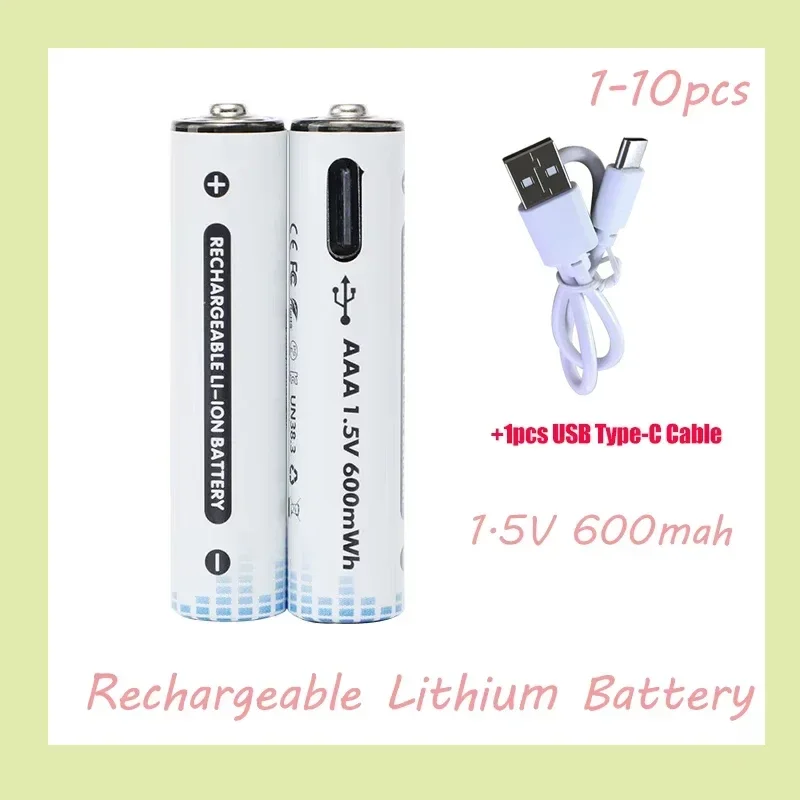 PURFIELD AAA 600mWh Batterie ricaricabili USB Batteria agli ioni di litio costante da 1,5 V per accumulatore giocattolo elettrico per mouse con telecomando