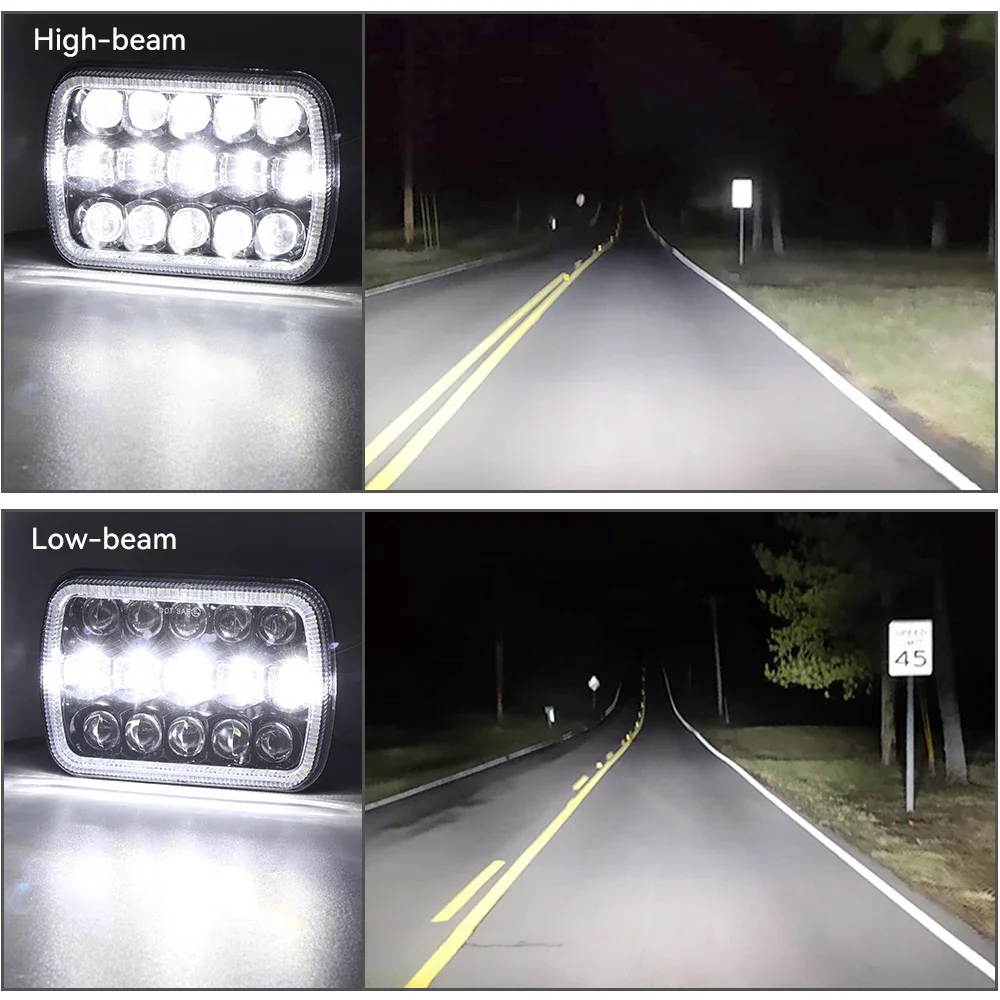 Rectangle H6054 LED Headlights 5x7 7x6 Inch Headlamp H4 6054 H5054 For S10 Blazer Express Van/Wrangler YJ XJ Cherokee Truck Van