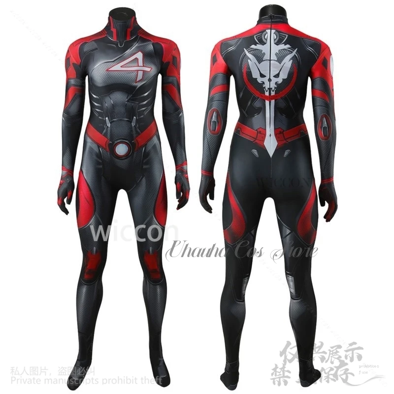 سوزان سو ستورم ريتشاردز أنيمي لعبة المنافسين تأثيري حلي الأسود والأحمر Zentai مثير القوطية بذلة الشرير جيراي كي كوسفسف