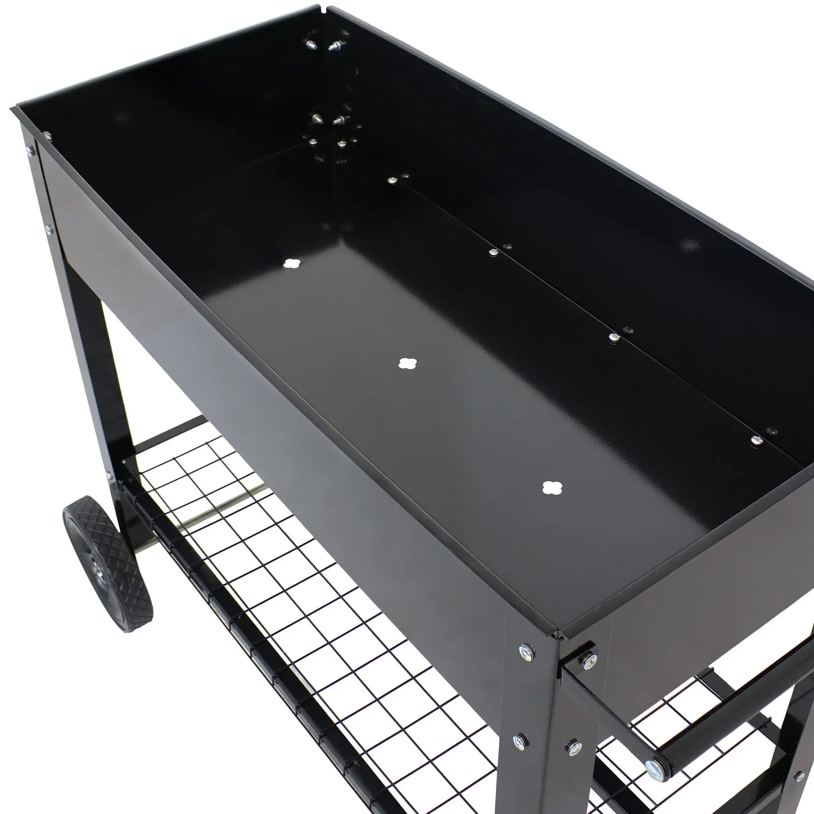 عربة سرير حديقة مرتفعة من الفولاذ المجلفن - 43 بوصة - أسود