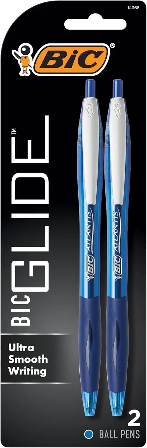 

Ultra Smooth Retractable Ballpoint Pens Medium Point 1.0mm Blue Ink 2-Pack for Work School Home with Comfort Grip