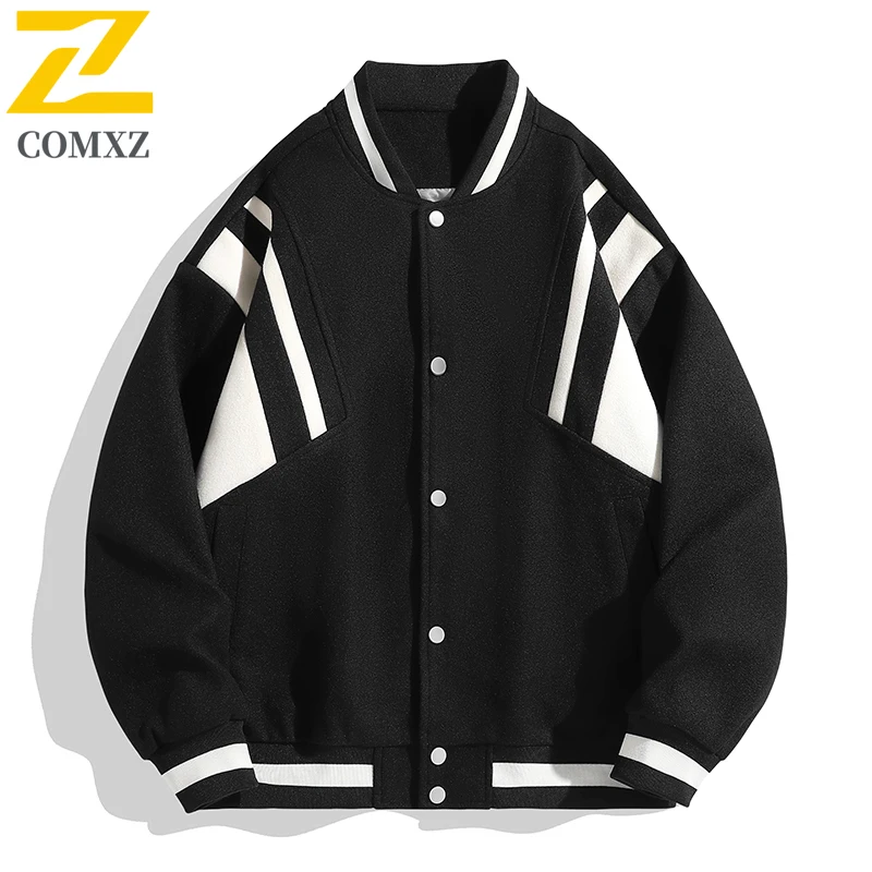 COMXZ 가을 남성 야구 재킷 클래식 야구 칼라 야외 여행 코트 프리미엄 스플 라이스 방풍 패션 겉옷 ​