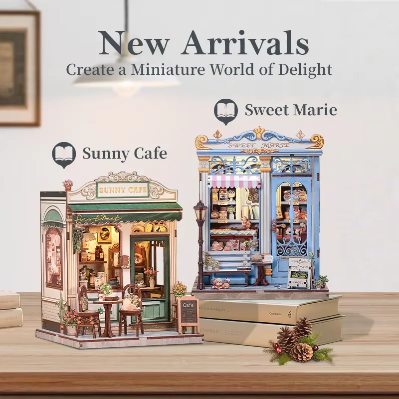 

CUTEBEE Book Nook Kit DIY Doll House with LED Light Bookshelf Insert City Walk Series Miniature Model For Birthday Family Gift