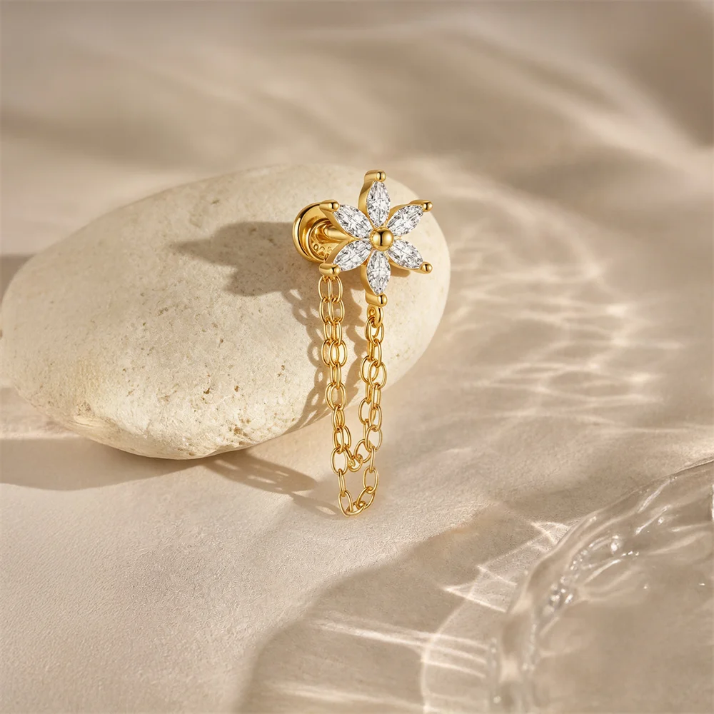 AIDE 925 Sterling Silber Pferdeaugen Doppelschichtige Quaste für Damen, flacher Rücken, Knorpelpiercing, Ohrknochen-Ohrringe, edler Schmuck – Detail 19