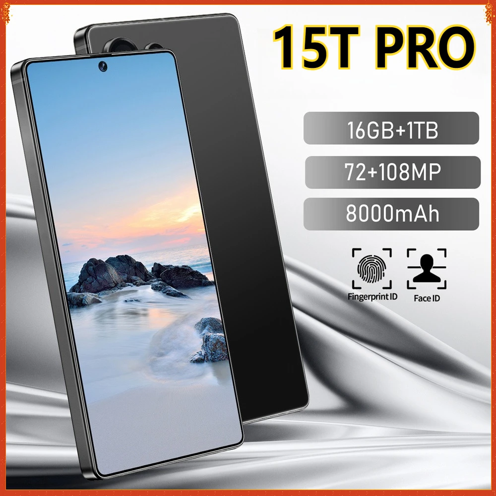 Tout nouveau Smartphone 15T Pro 5G 7.3HD Android 15 22G + 2 to double carte SIM téléphone portable 8000mAh téléphones mobiles débloqués Version mondiale