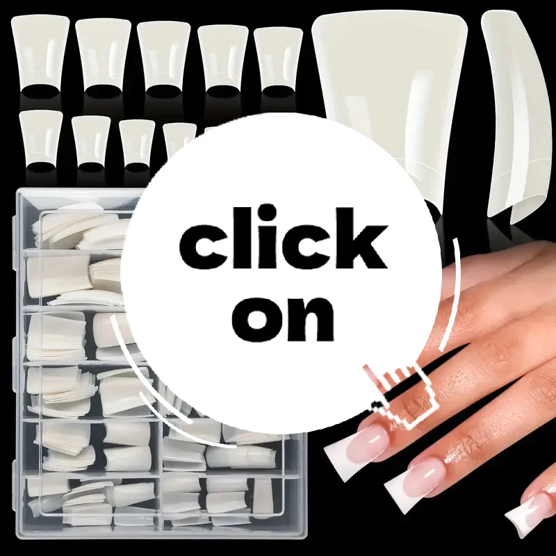 أطراف أظافر صناعية فرنسية، أظافر صناعية على شكل منقار البط، اضغط على غطاء كامل للأظافر مع صندوق بلاستيكي شفاف لصالونات الأظافر #1