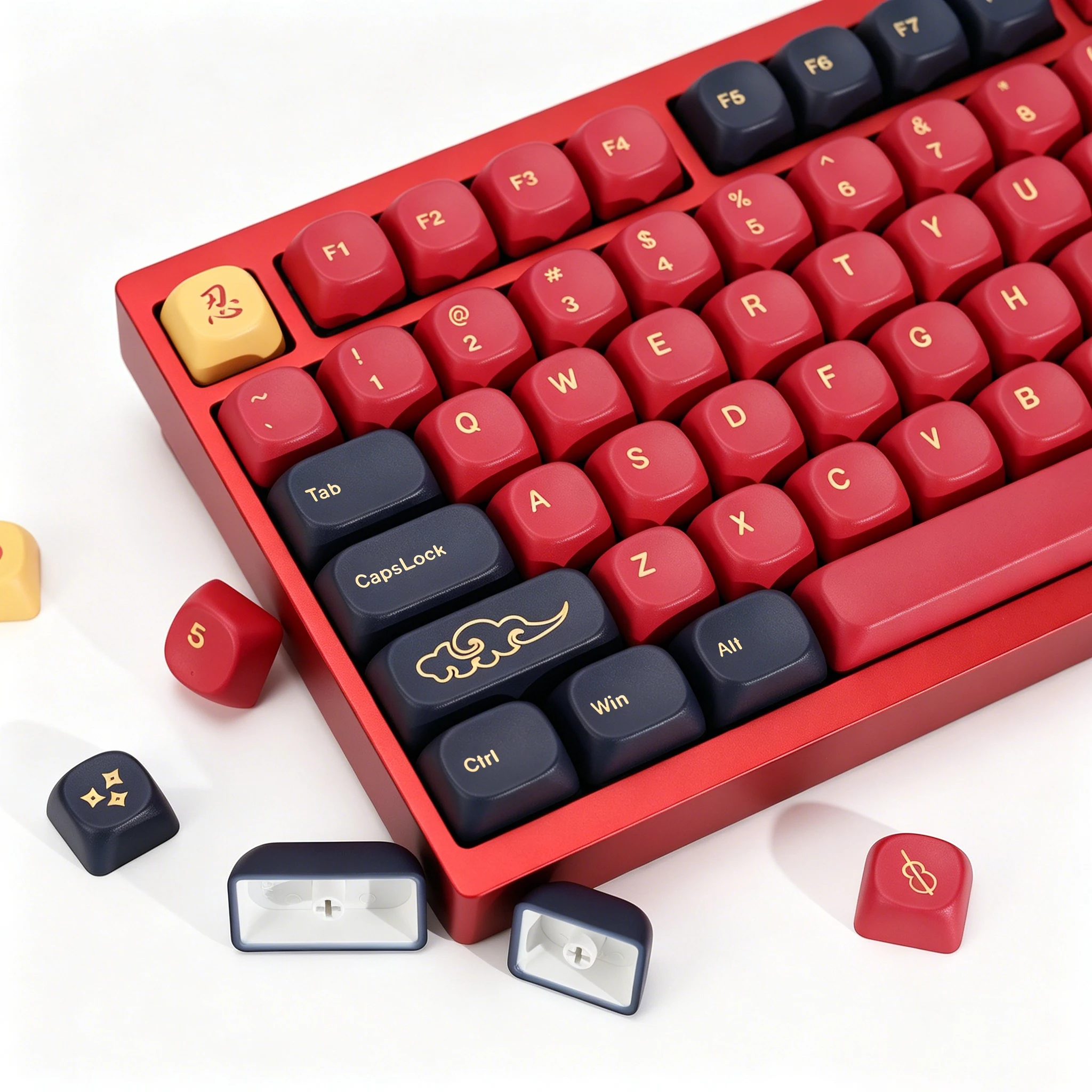 KBDiy GMK Red Samurai Keycaps Retro KOA MOA Profile PBT Keycap Custom DIY For 75% Magnetic Switches Mechanical Keyboard Key Caps