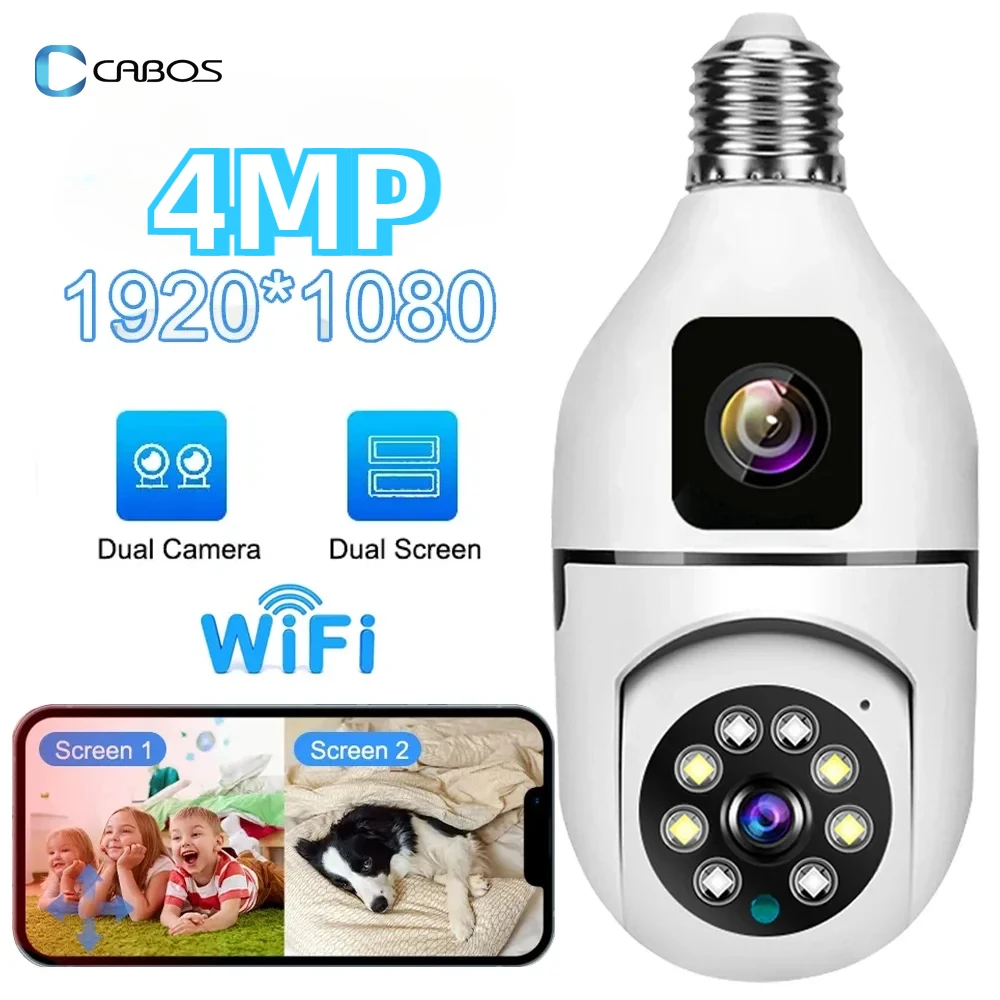 

4MP E27 Dual Lens Bulb Camera WiFi 1080P Night Vision 360 PTZ Camera Human Tracking CCTV Security Monitor Two Way Talk Security