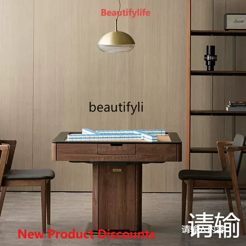 Q181  Solid Wood Mahjong Machine Dining Table Dual-Use Multi-Functional Black Walnut Automatic Household Dining Table Integrated