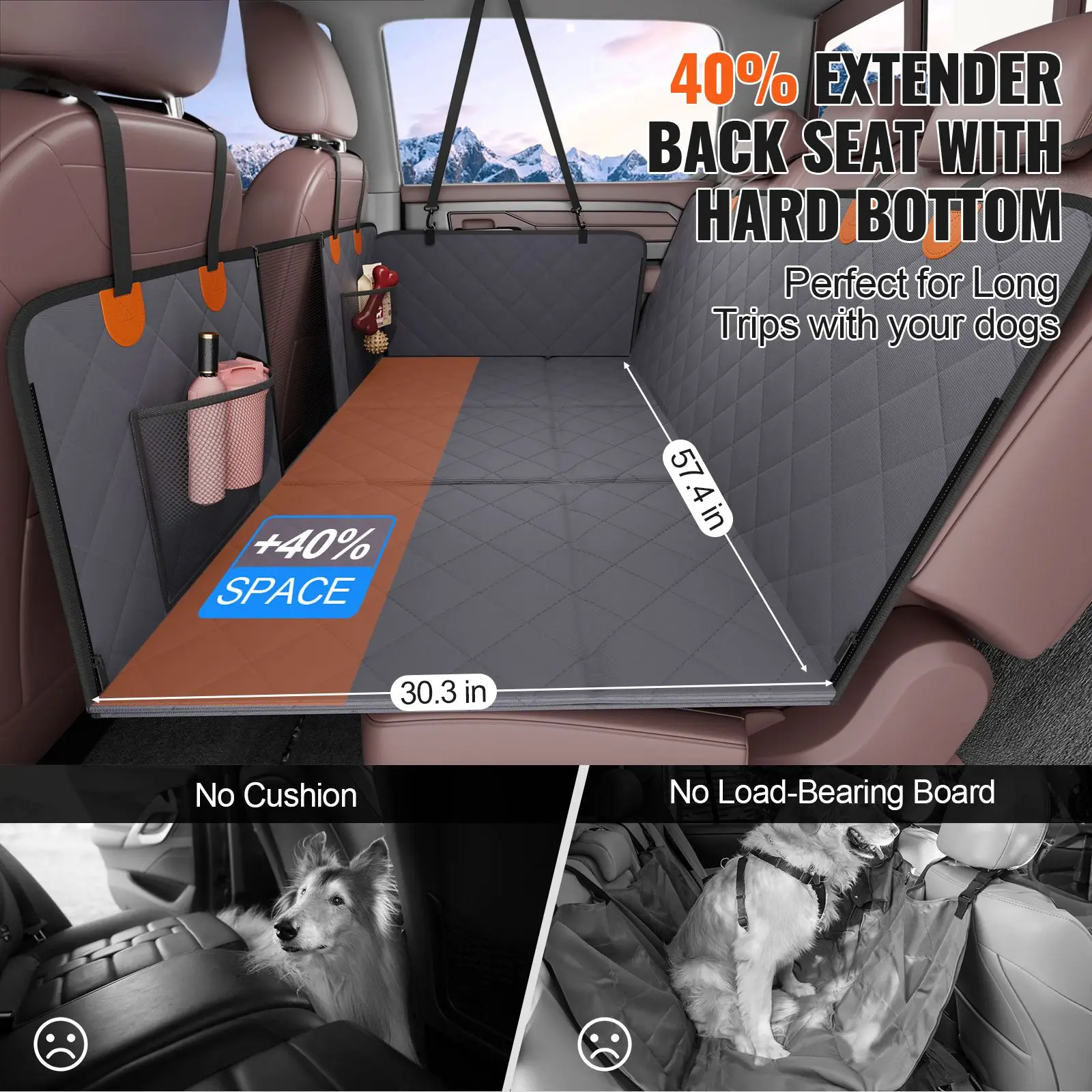 Back Seat Extender, Dog Car Seat Cover for Back Seat Bed with Mesh Window and Storage Pocket, Supports 400lbs Dog Hammock for Ca
