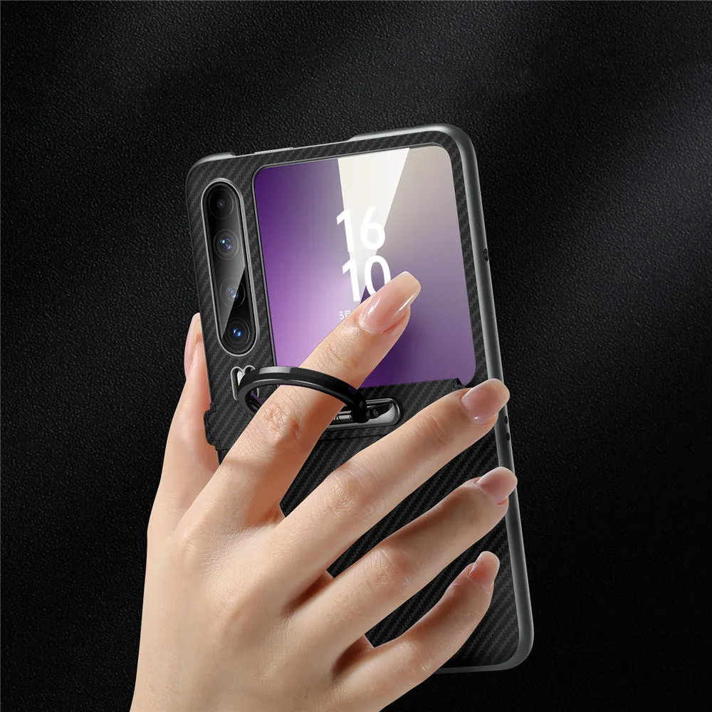 

Magnetic Carbon Fiber Pattern Leather Case For Huawei Pura X Hinge Bracket Cover