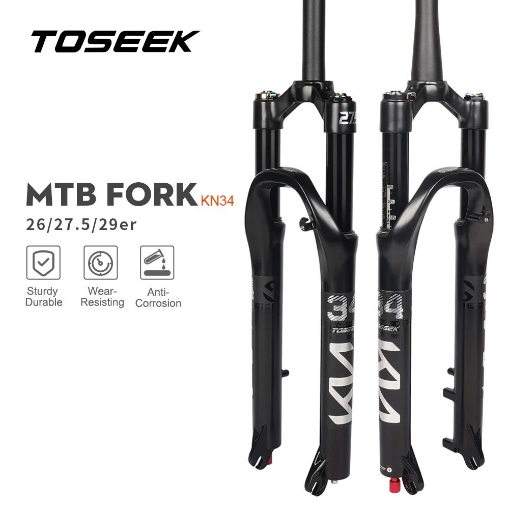 TOSEEK KN34 Magnesium Alloy MTB Bicycle Fork  26/27.5/ 29er Inch Mountain Bike  RL120mm  Air Suspension Fork