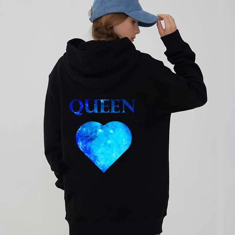 King And Queen Printed Hoodies For Lovers Fashion Women Men Casual Graphic Creative Couple Sweatshirts Autumn Winter Pullovers