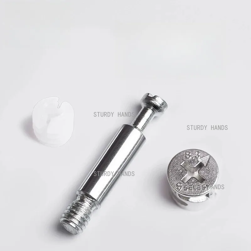 100 Set of Metal 3 in 1 Furniture Connection Screw Cabinet and Wardrobe Fasteners Furniture Hardware Accessories Screw Fasteners