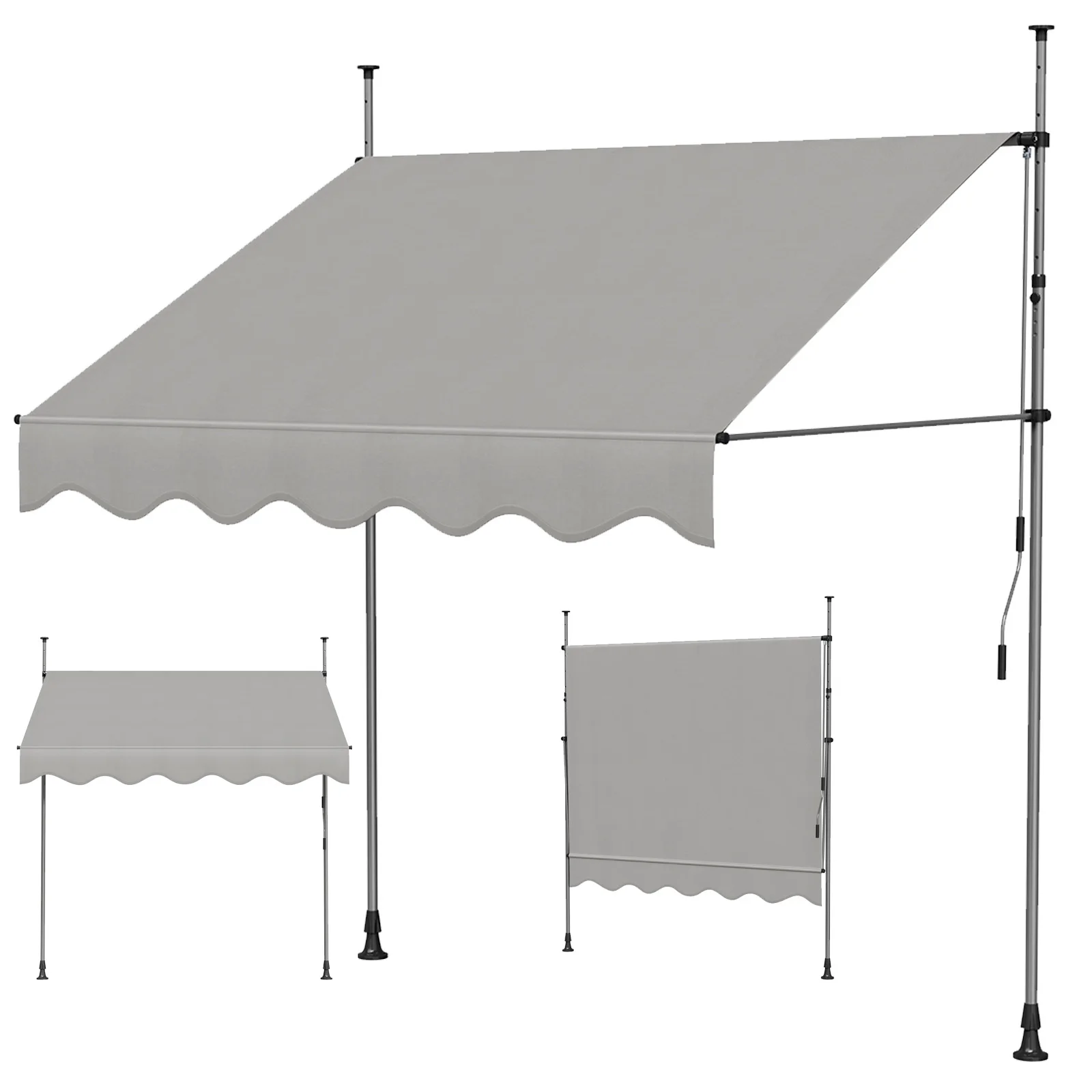 Toldo retráctil manual, resistente a los rayos UV, de acero, con manivela, sin necesidad de perforación, diseño telescópico, altura e inclinación ajustables.