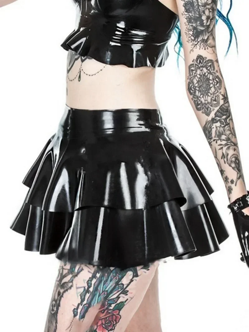 

Women's Ultra Short Black Latex Pleated Skirt Made of 0.4mm Thickness Natural Latex Materials