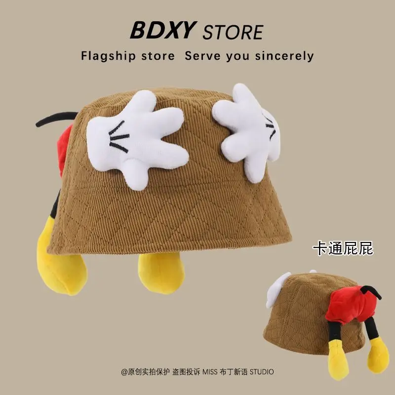 Disney mickey dos desenhos animados bonito estudante palma bunda balde chapéu criativo personalizado bebê outono e inverno quente pescador chapéu presente