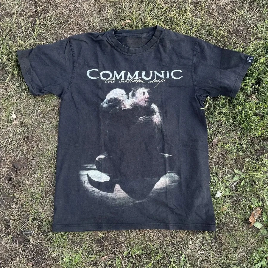 Vintage Y2K Communic Graphic Tee Dark Horror Grunge Boxy Short Sleeve O-Neck Casual Street Fashion Tee  Men Women Daily Wear