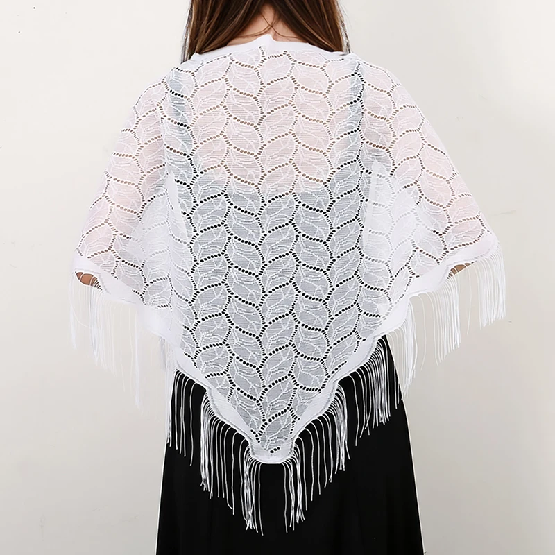 Elegant Tassels Triangular Scarf Polyester Prayer Shawls In Church Pure Color Lace Scarf Femme Wedding Scarves Transparent Shawl