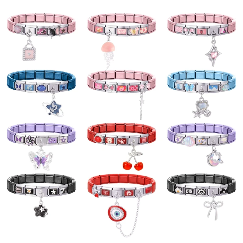 New Bow Flower Star Italian Charm Colorful Elastic Fit 9mm Bracelet High Quality Bangle For Birthday DIY Jewelry Gifts Wholesale