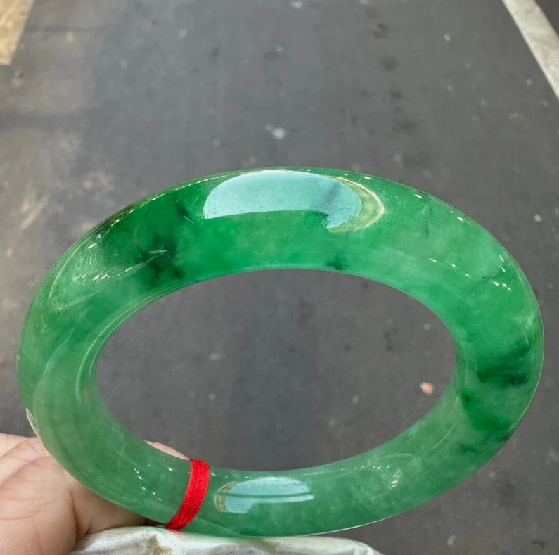 Round Rod Nature Grade A Emerald green Burma Jade jadeite bracelet bangle 58mm