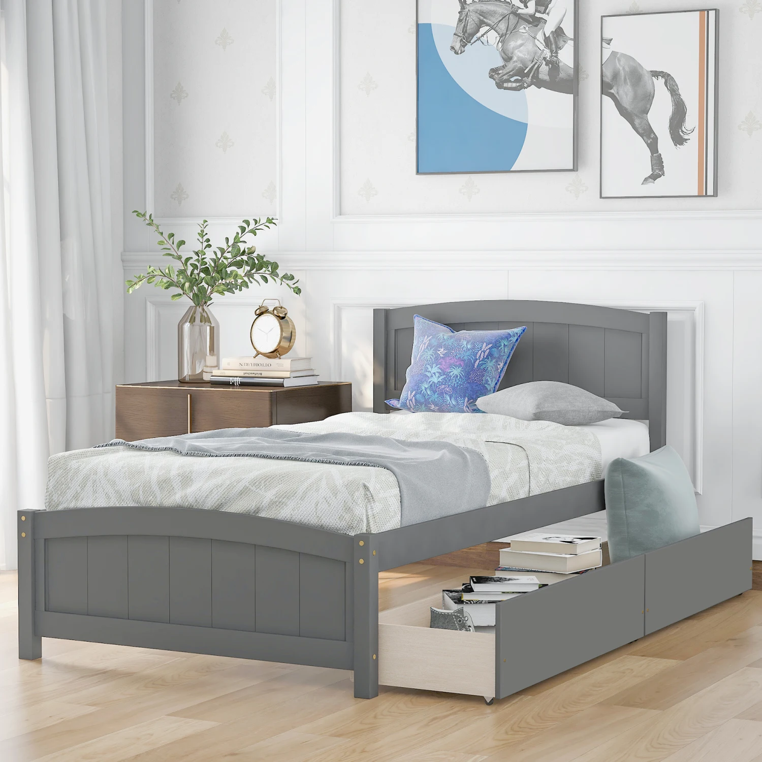 

Twin size Platform Bed with Two Drawers, Gray