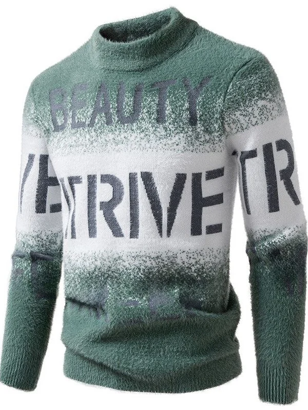 

Men's Knitted Sweater Autumn Winter Faux Fur Cozy Overhead f High Collar Warm Base Layer irt Soft Loose Fit Casual Sle