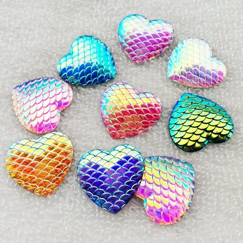 12pcs Mixed color 25mm AB Resin snake scale Flatback Heart rhinestone Cabochon DIY Wedding decoration