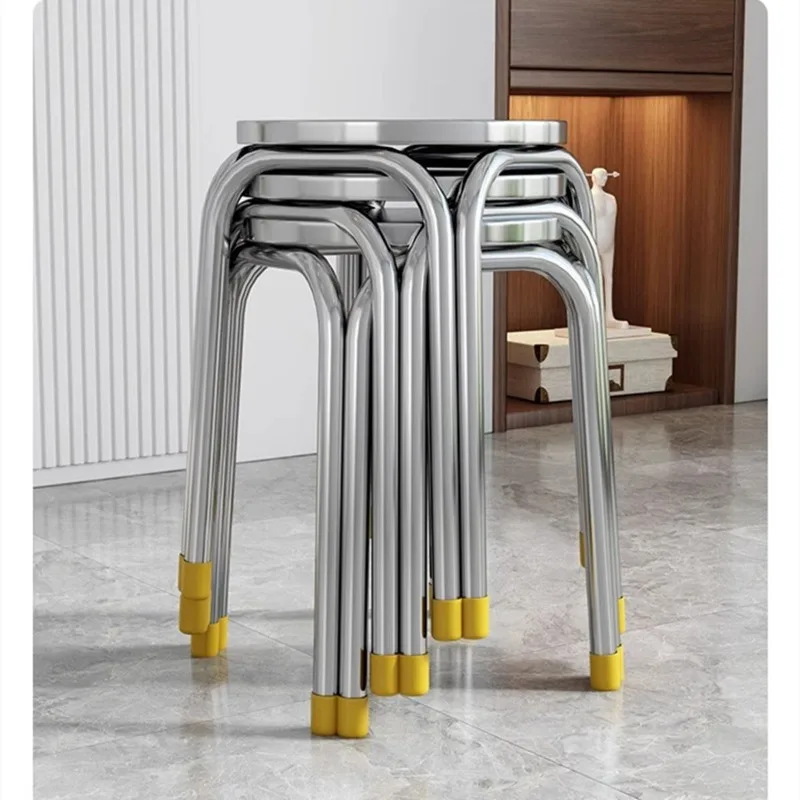 

Простой круглый табурет из нержавеющей стали, штабелируемый компактный кухонный обеденный стул, домашнее сиденье для гостиной, ресторан, табуреты для бистро