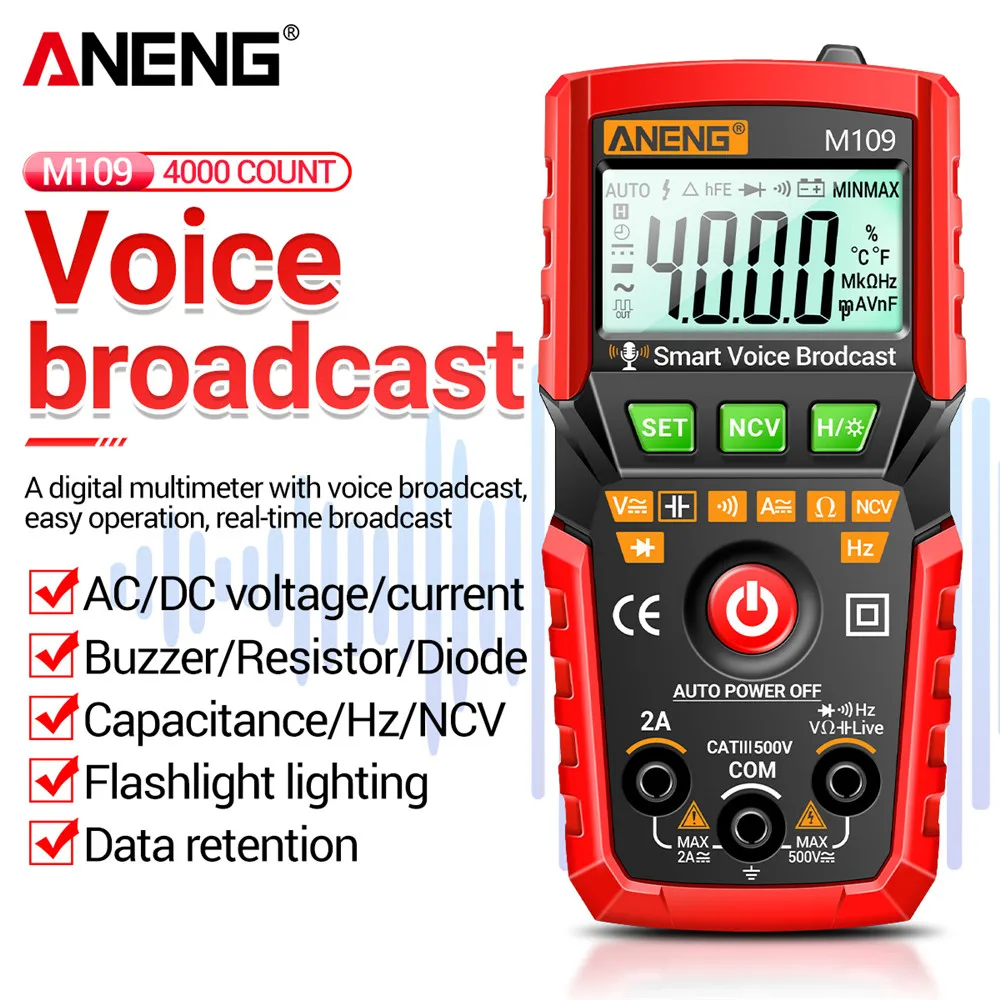 ANENG M109 Digital Multimeter Voice Broadcast 4000 Counts True Rms  Auto Multimetro Profesional AC/DC  Electrical Instruments Te