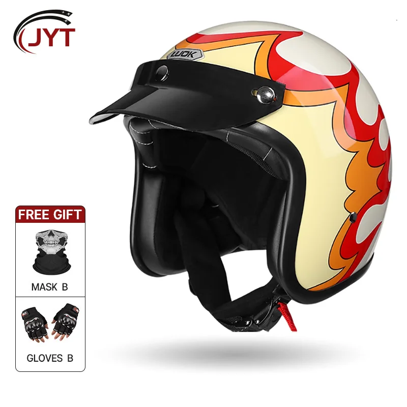 

New Design Red White Patterned Half-face Famale Motorcycle Helmet Combines Vintage and Moden Perfect Touring and Daily Commutes