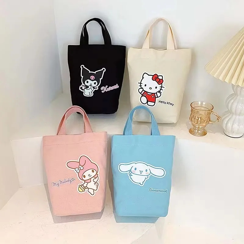 Miniso Sanrio Hello Kitty My Melody Kuromi Cinnamoroll Cartoon Fresh Handbag Office Lunch Box Bag Stew Cup Bag Girl Gifts