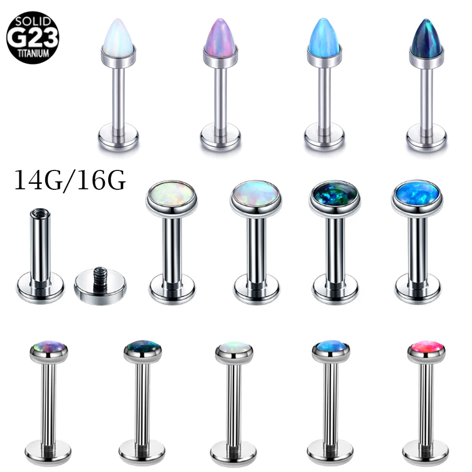 

1PC/Lot G23 Titanium Internally Thread Opal Stone Labret Lip Ring Ear Stud Helix Tragus Cartilage Earring Body Piercing Jewelry