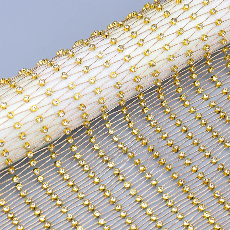 

65X55cm Gold Black Fishing Net Line Stone Crystal Rhinestone Connection Fabric Ins Hot Designer white for DIY Dress Mask Decor