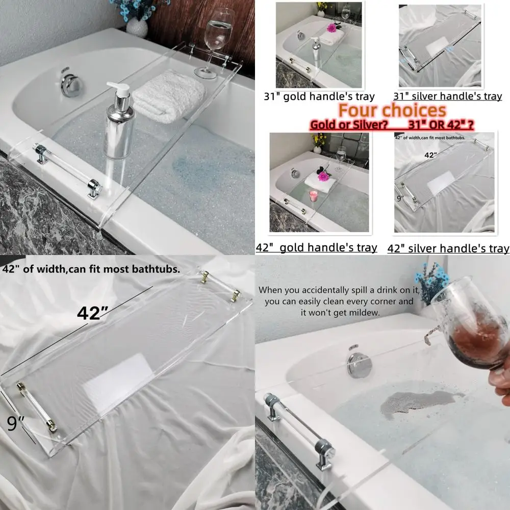 

Luxurious 42-inch Transparent Bathtub Caddy with Silver Handle