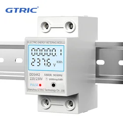 GTRIC Energy Meter 2P Single Phase Voltage Current Power Consumption Meter Wattmeter LCD Digital Display DIN Rail 230VAC 80A