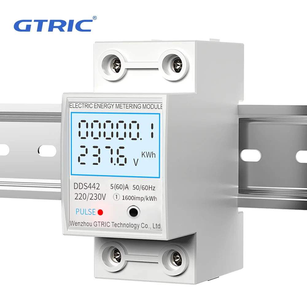 Miernik energii GTRIC 2P jednofazowy napięcie prądu miernik zużycia energii watomierz cyfrowy wyświetlacz LCD szyna DIN 230VAC 80A