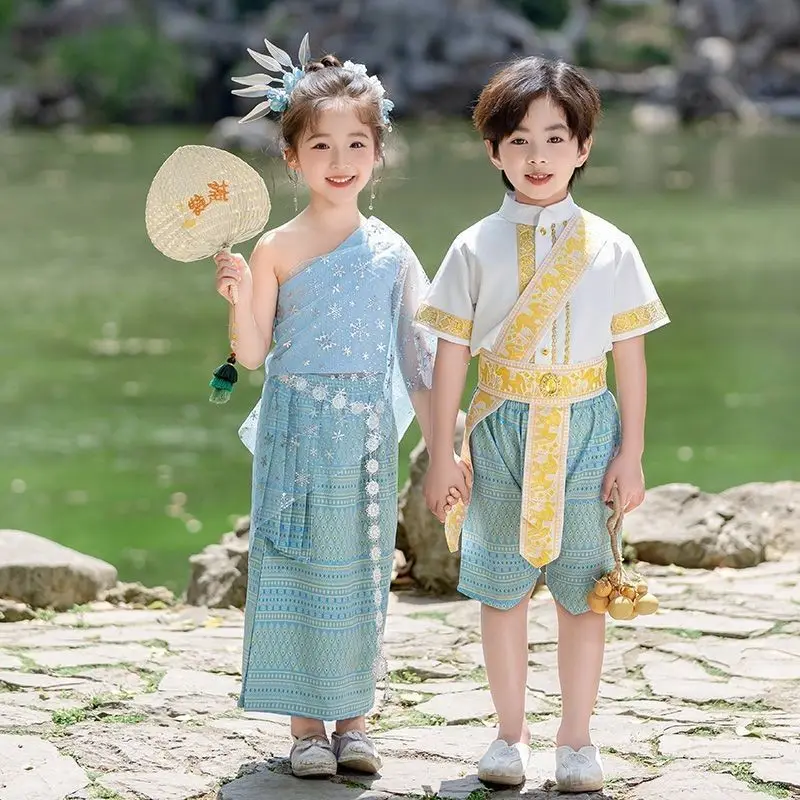 2026 Girls' Ancient Dai Costumes Children's Traditional Thailand Ethnic Dance Costumes Performance Boys' Festival Costumes LI674