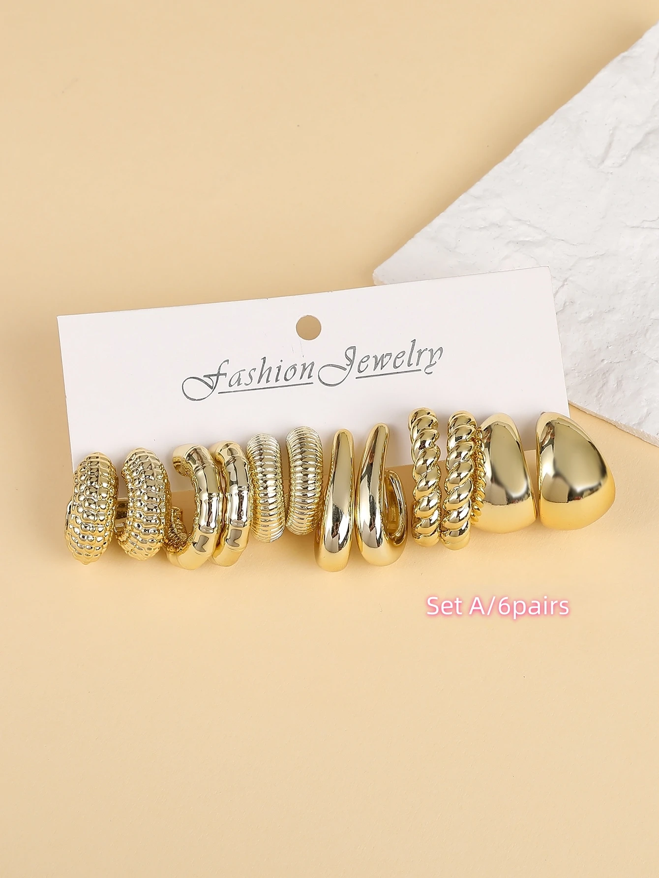 6/24 Pairs Fashion Plastic Golden Exaggerated Geometric Shape Earring,Personality And Versatility,Women's Preferred Choice