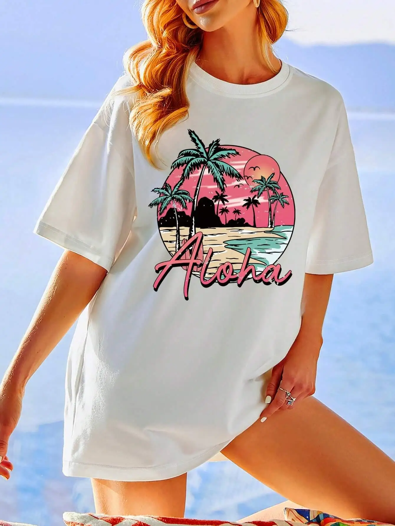 Aloha Hawaii Beach Sunset Scenery T Shirt Womens Summer Cool T-Shirt Oversized Breathable Tee Shirtcasual Cotton Short Sleeve