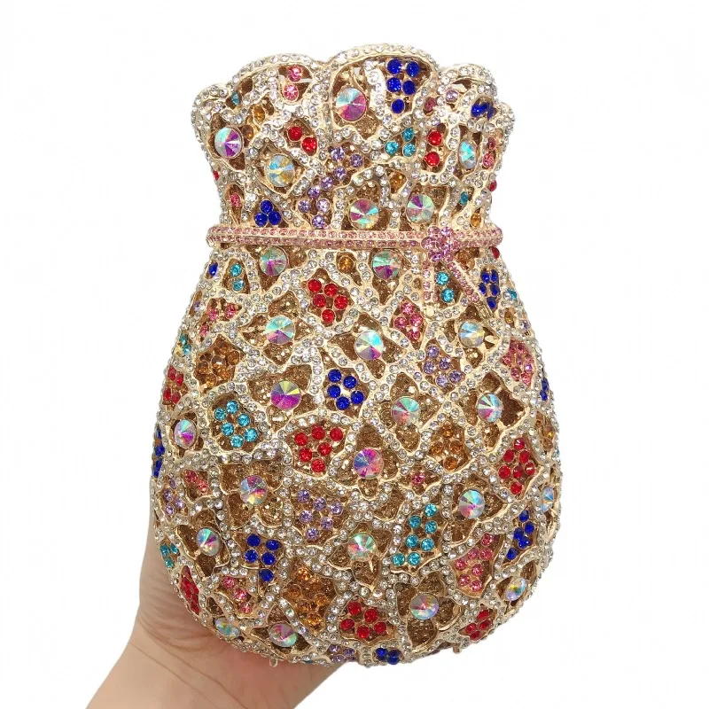 Luxuriöse Damen-Abendtasche mit Diamanten und Kristallen, Elegante Clutches, Klassische Braut- und Hochzeitstaschen – Detail 24